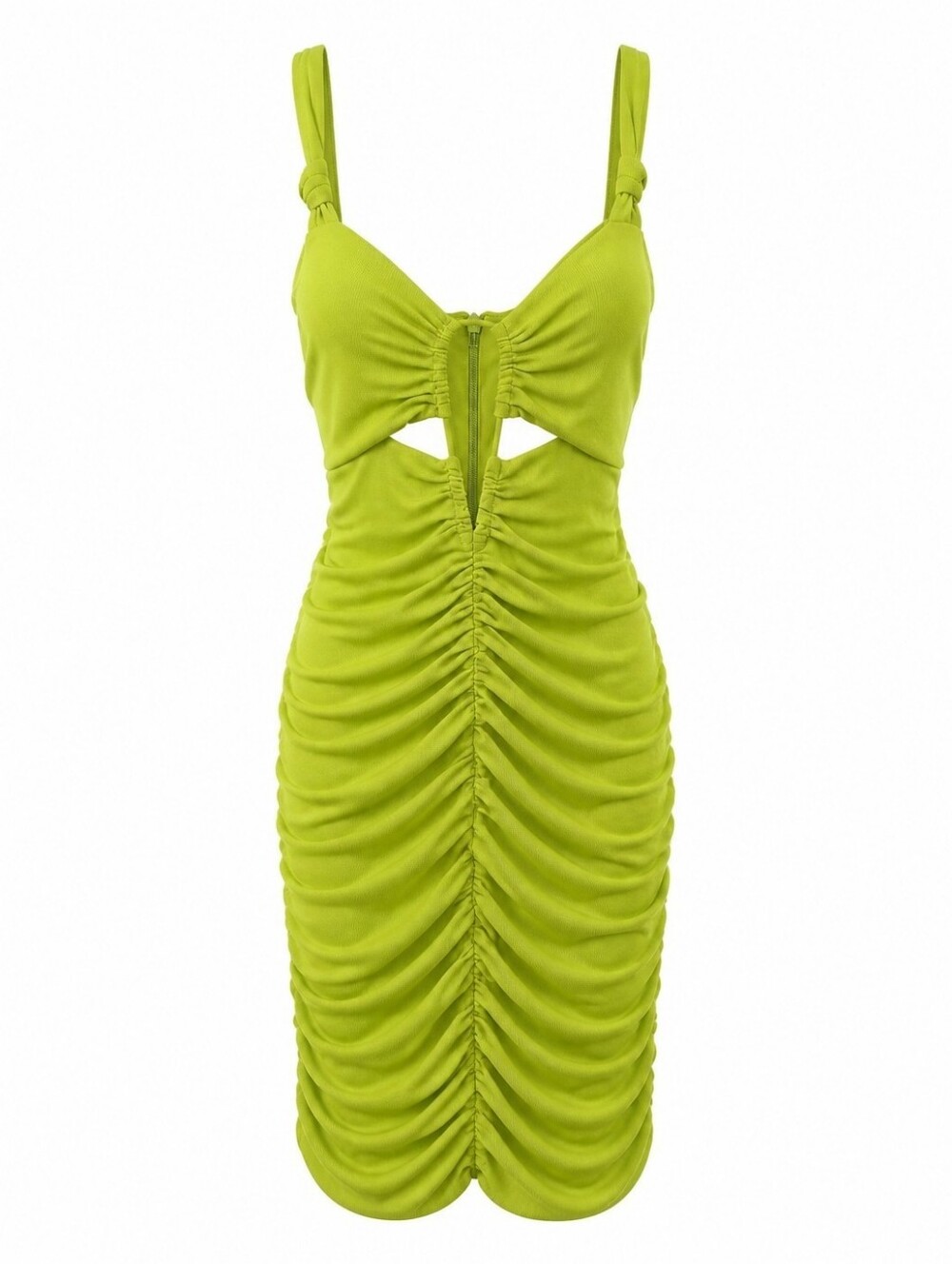 Zara Lime Green Ruched Draped Cutout Mini Dress